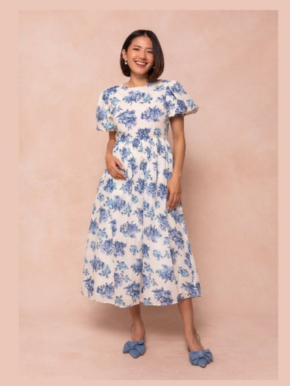 Ivy City Co Blue White Floral Odette Maxi Dress Sz M